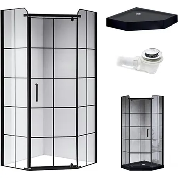 BPS-koupelny Pětiúhelníkový sprchový kout HYD-PK06B 90x90 cm černá/transparent + vanička HYD-PSV-SXL07B černá