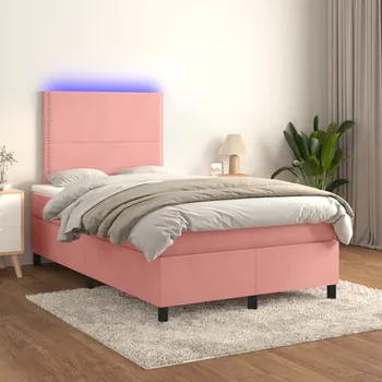 Postel vidaXL Box spring postel s matrací a LED 120x200 cm samet [3136055] Barva: Růžová