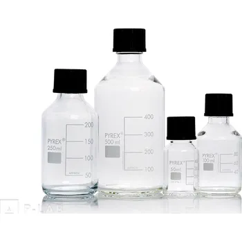 Láhev reagenční se šroubovacím uzávěrem | PYREX® (Objem (ml): 100, Vnější průměr (mm): 53, Výška (mm): 105, Uzávěr (mm): 25, Balení (ks): 1)