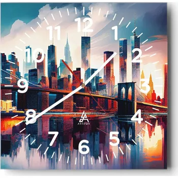 Hodiny Nástěnné hodiny do obýváku 40x40 Město Bez Hlučné Skleněné hodiny Tiché