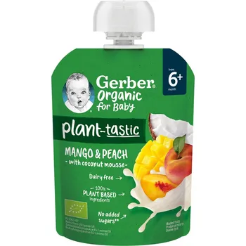 Dětská výživa Gerber Organic BIO Ovocná kapsička mango a broskev s kokosovým mlékem