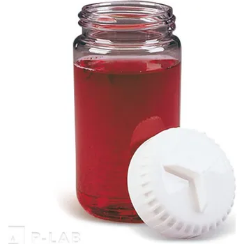 Laboratorní baňka Lahvička centrifugační s těsnícím víčkem (Objem (ml): 250, Průměr × výška (mm): 61,5 × 135,1, Materiál: PC, Max. přetížení (× g): 27 500, Balení (ks): 4)