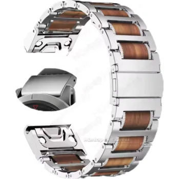 Příslušenství k chytrým hodinkám Kovový řemínek se dřevem EasyFit/QuickFit 26 mm na Garmin watch Stříbrná
