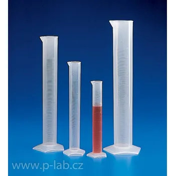 Válec odměrný vysoký třídy B s reliéfní stupnicí (Objem (ml): 100, Dělení (ml): 1, Vnější průměr (mm): 31, Vnitřní průměr (mm): 27, Výška (mm): 250, Balení (ks): 1, Materiál válce: PP)