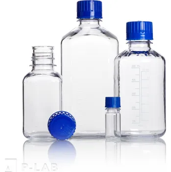 Láhev pro média silnostěnná úzkohrdlá hranatá PC | AZLON (Objem (ml): 2 000, Výška (mm): 266, Rozměry (mm): 115 × 115, Vnitřní průměr hrdla (mm): 40, Balení (ks): 6)