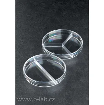 Petriho miska speciální (Popis: Dělené na třetiny, Průměr (mm): 90 , Výška (mm): 15, Výstupky: ano, Balení (ks): 25 × 20 )