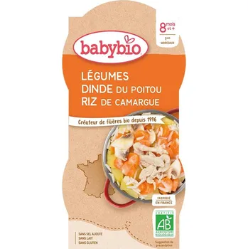 Babybio BIO Zelenina s krůtím masem a rýží, 2×200 g