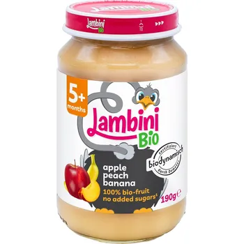 Lambini BIO Demeter příkrm jablko, broskev a banán