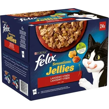 Pro kočku Felix Sensations Jellies kapsičky pro kočky hovězí, kuře, kachna, jehněčí v želé 24×85 g