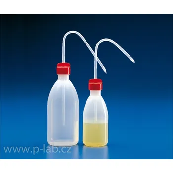 Laboratorní baňka Střička úzkohrdlá PE s červeným víčkem (Objem (ml): 100, Průměr (mm): 43, Výška (mm): 115, Balení (ks): 1)