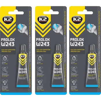 Průmyslové lepidlo K2 PROLOK MEDIUM LEPIDLO NA ZÁVITY ŠROUBŮ STŘEDNÍ x 3