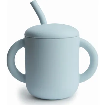 Termoska Mushie Silikonový hrneček s brčkem Powder Blue