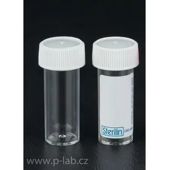 Laboratorní baňka Nádobka odběrová PS aseptická | STERILIN (Objem (ml): 7 Bijou, Výška (mm): 50,2, Průměr víčka (mm): 22,5, Materiál víčka: PE, Popisovací plocha: ne, Balení (ks): 700)