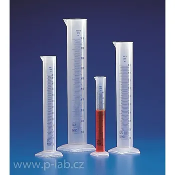 Válec odměrný vysoký třídy B s modrou stupnicí (Objem (ml): 50, Dělení (ml): 1, Vnější průměr (mm): 26, Vnitřní průměr (mm): 23, Výška (mm): 200, Balení (ks): 1, Materiál válce: TPX)