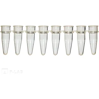 Laboratorní baňka Proužek PCR mikrozkumavek bez víček (Popis: Proužek po 12, Typ mikrozkumavek: standardní, Objem (ml): 0,2, Barva: žlutá, Balení: 80 proužků)