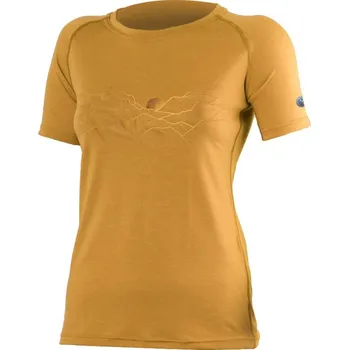 Dámské tričko Lasting LAVY dámské merino triko s tiskem, hořčicová S