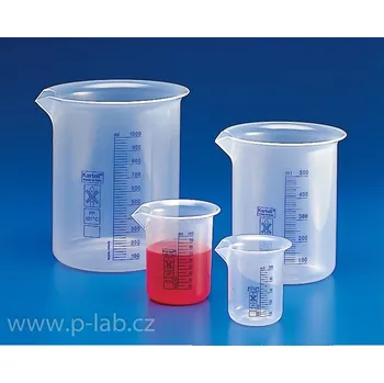 Laboratorní baňka Kádinka nízká PP s modrou orientační stupnicí | KARTELL (Objem (ml): 50, Dělení (ml): 2, Vnější průměr (mm): 41 , Výška (mm): 60, Balení (ks): 1)