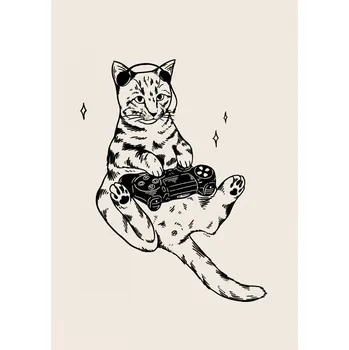 Plakát Plakát, Obraz - Gaming Cat in black, Tara Royle