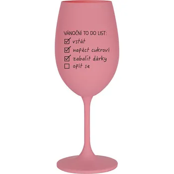 Sklenice VÁNOČNÍ TODO LIST - růžová sklenice na víno 350 ml
