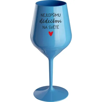 Sklenice NEJLEPŠÍMU DĚDĚČKOVI NA SVĚTĚ - modrá nerozbitná sklenice na víno 470 ml