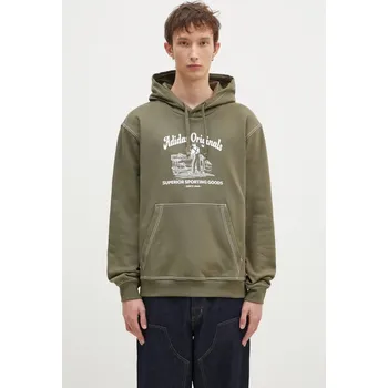 Pánská mikina Bavlněná mikina adidas Originals Wabash pánská, zelená barva, s kapucí, s potiskem, JP4482, M, 91X