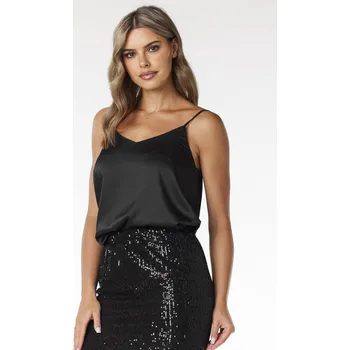 Dámská halenka Saténové tílko s výstřihem do V A693 Barva: Černá, Velikost: XL