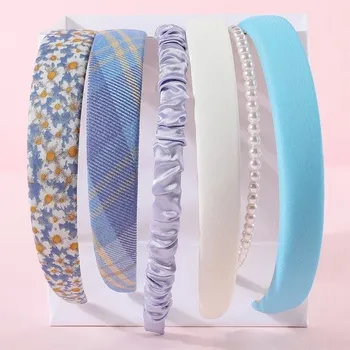 Čelenka Dámská a dětská látková čelenka | Módní doplňky - 6ks modrá Mřížka