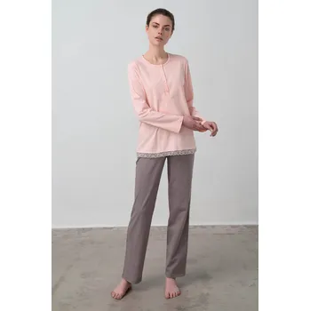 Dámské pyžamo Vamp: Romantické pyžamo s dlouhým rukávem - Pink Peach, pink peach M i512_15972_428_3