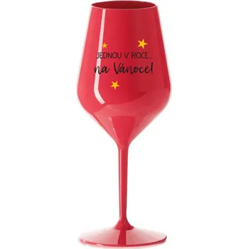 Sklenice JEDNOU V ROCE NA VÁNOCE - červená nerozbitná sklenice na víno 470 ml