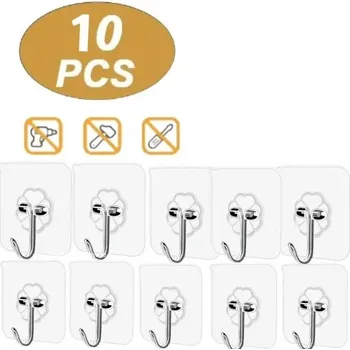 Věšák Samolepicí průhledné háčky bez vrtání - 10 KS