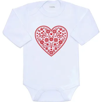 Dětské body s potiskem New Baby Lidový vzor červené srdíčko, vel. 86 (12-18m)