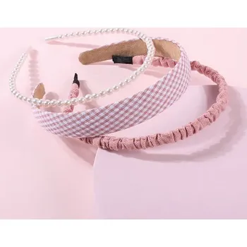 Čelenka Dámská a dětská látková čelenka | Módní doplňky - 3ks kostkované růžové