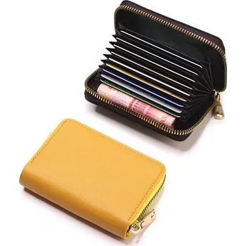 Peněženka Kožená zip peněženka na karty s RFID ochranou | organizér na platební a jiné karty - Žlutá