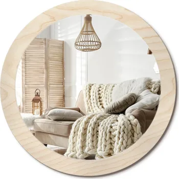 Zrcadlo Kulaté nástěnné dekorativní zrcadlo ve skleněném rámu průměr 80 cm, světlé dřevo