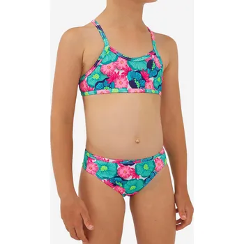 Dámské plavky DECATHLON Dívčí dvoudílné plavky na surf se zkříženými ramínky Naka 7 LET ZELENÁ