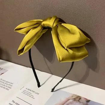 Čelenka Sametová čelenka s velkou mašlí | vlasová ozdoba - žluť