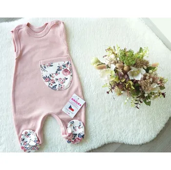 AMÁLKA Bavlněné dupačky s kapsičkou, květy Velikost: 68