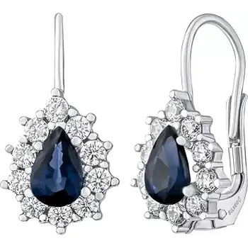 Náušnice Zlaté náušnice kapky KRISTIN z bílého zlata s přírodním safírem a čirými topazy SILVEGOG31866SATGW