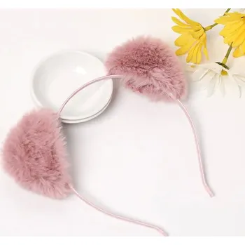 Čelenka Kočičí uši plyšová čelenka anime cosplay | čelenka do vlasů, dívčí doplňky - růžový