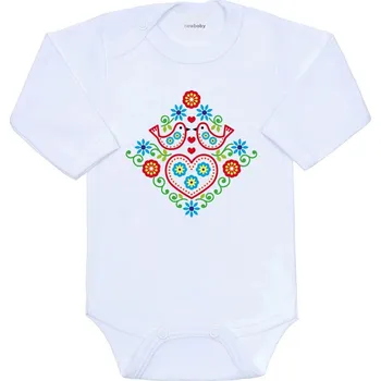 Dětské body s potiskem New Baby Lidový vzor ptáčci, vel. 74 (6-9m)