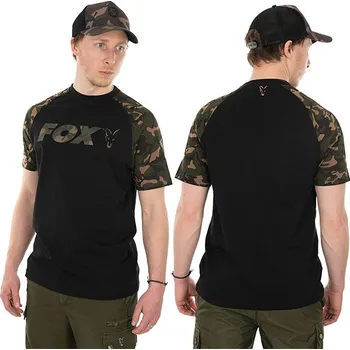 Rybářské oblečení Fox Tričko Black Camo Raglan T-Shirt vel.XL