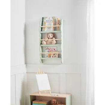 Dětský pokoj Nástěnný regál světle zelený MDF borovicové dřevo 3-patrový úložný prostor v moderním stylu dětský pokoj Beliani