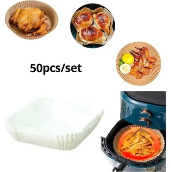 Pečicí papír Papír na pečení do horkovzdušné fritézy | jednorázový pečicí papír | oleji vzdorný papír 50 ks - Čtvercová bílá