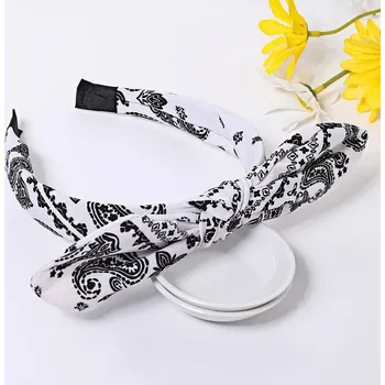 Čelenka Dámská vintage čelenka s mašlí | čelenka do vlasů, dámská doplňky - Bílá mašlička s potiskem