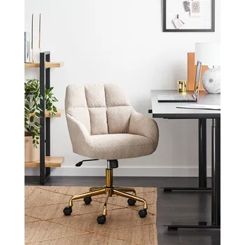 Kancelářská židle béžová buklé látka zlatý kovový rám čalouněná otočná funkce nastavitelný kancelářský nábytek Beliani