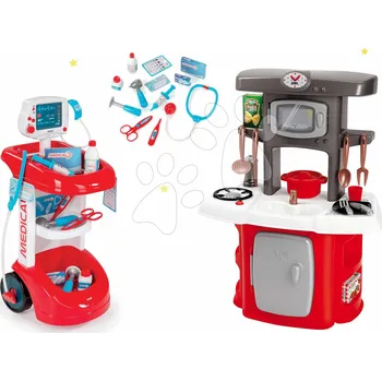 Dětská kuchyňka Set lékařský vozík Smoby s tlakoměrem a kuchyňka s mikrovlnkou