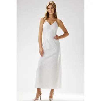 Dámské šaty Večerní maxi šaty s flitry A697 Barva: Bílá, Velikost: S
