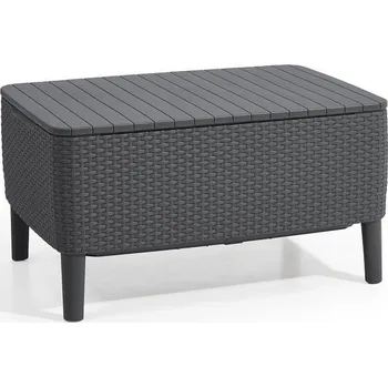 Zahradní stůl Menší ratanový stolek do setu zahradního nábytku, s úložným prostorem uvnitř, grafitový, 76x56 cm