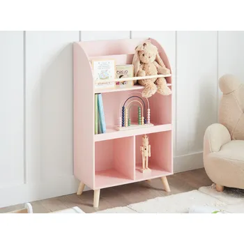 Obývací pokoj 3patrový regál na knihy pastelově růžový borovice MDF police Beliani