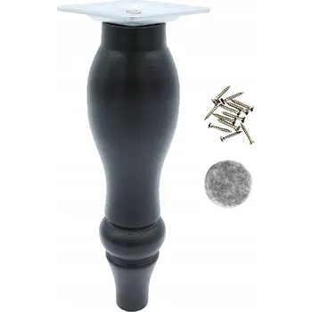 Obraz Dřevěná noha k nábytku, soustružená nožička, černý lak, 18 cm, sada včetně montáže